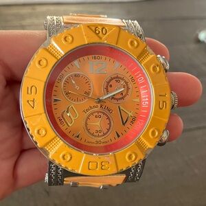 Vibrant Orange and Silver Watch